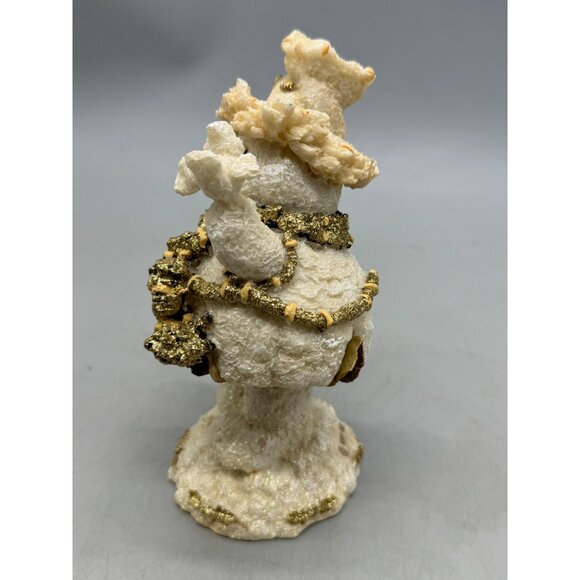 Vintage Bobbly head Snowman Figurine with Gold Accents & Birdhouse Used READ - Picture 2 of 7